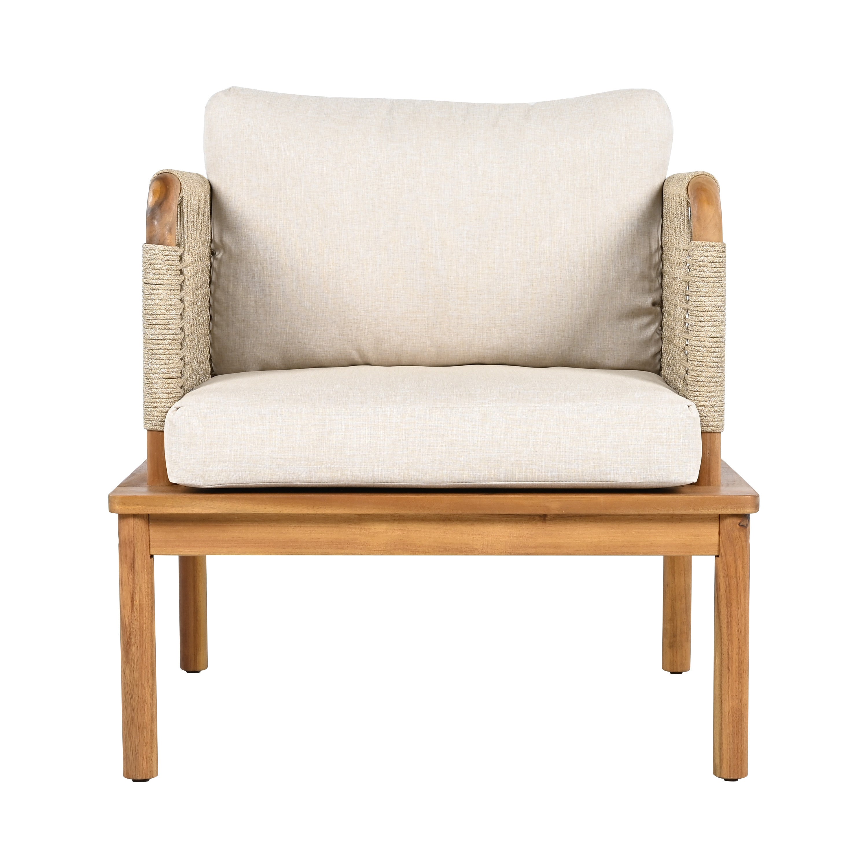 Isola Outdoor 5 Piece Acacia Wood and Rope Patio Sofa Set