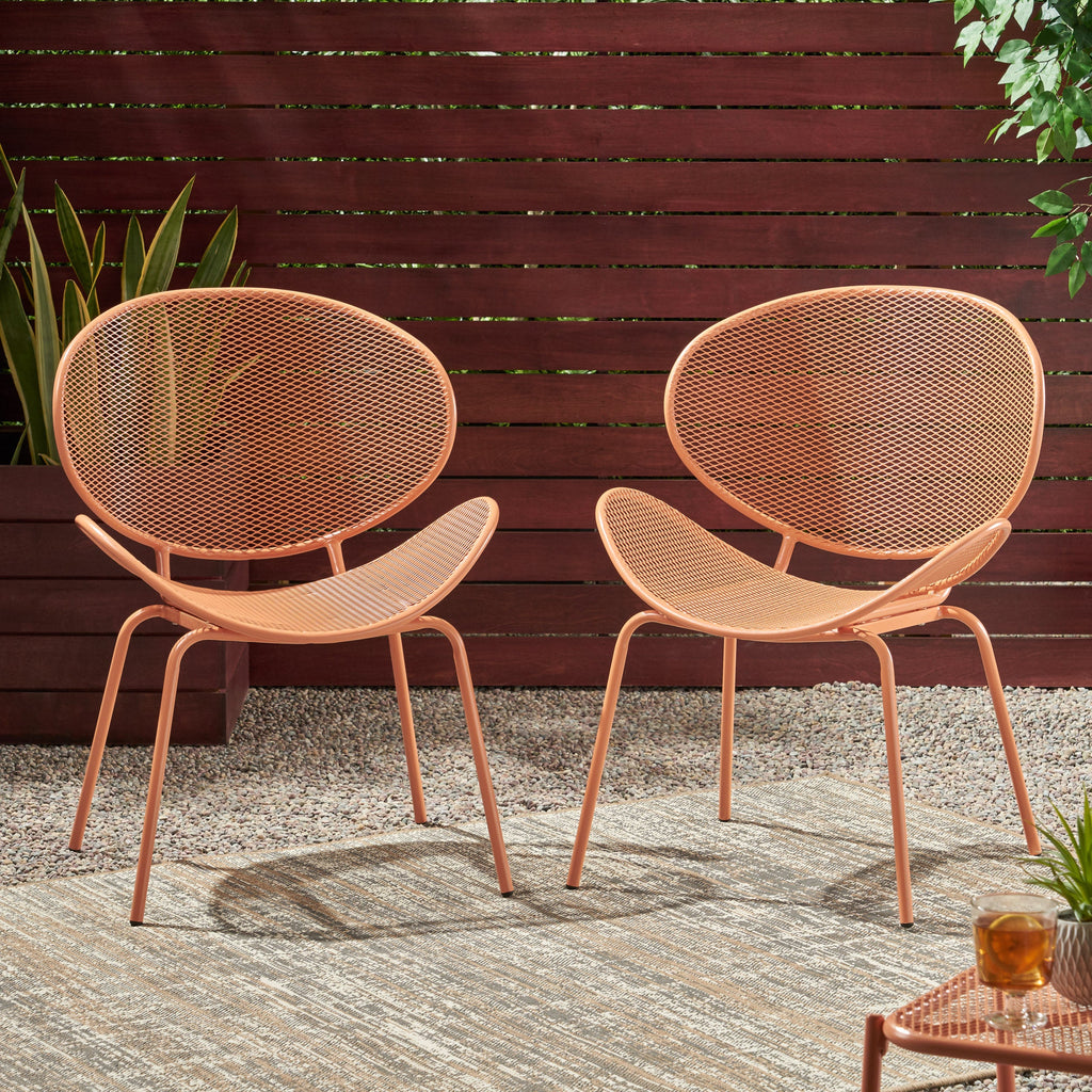 Outdoor Iron Chair with Tapered Legs and Wing Design, Set of 2