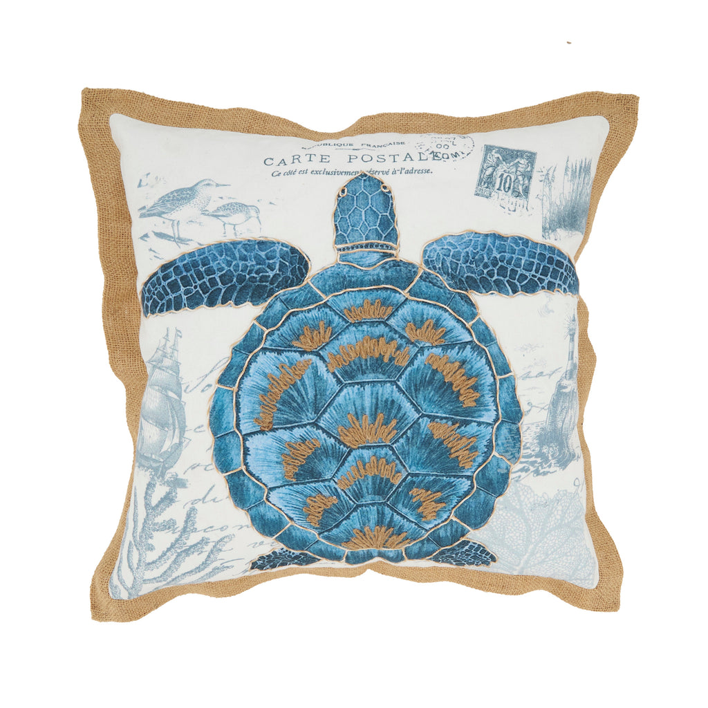 Coastal Outdoor Turtle Polyester Filled Throw Pillow