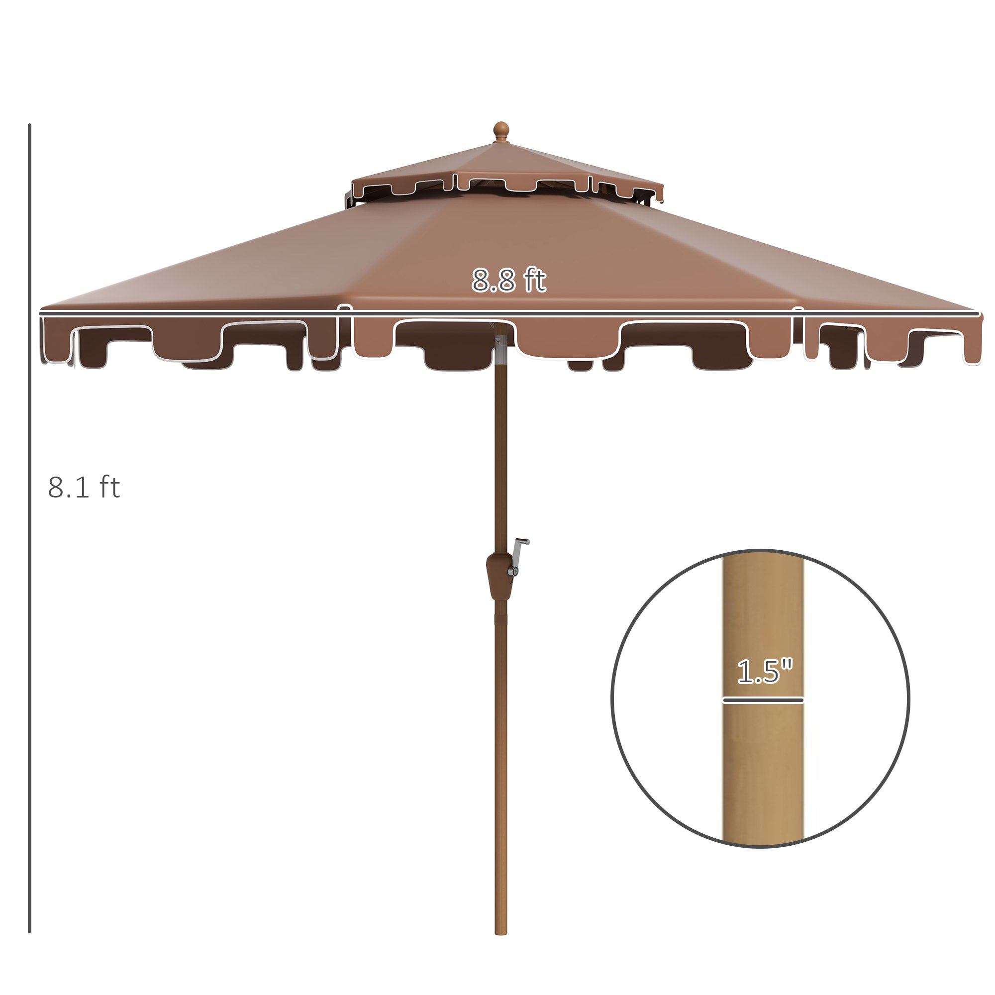9' Double Top Ruffled Patio Umbrella with Push Button Tilt and Crank