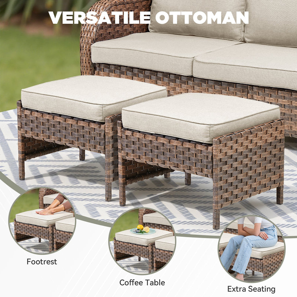 Marlowe Wicker Outdoor Ottomans, Set of 2