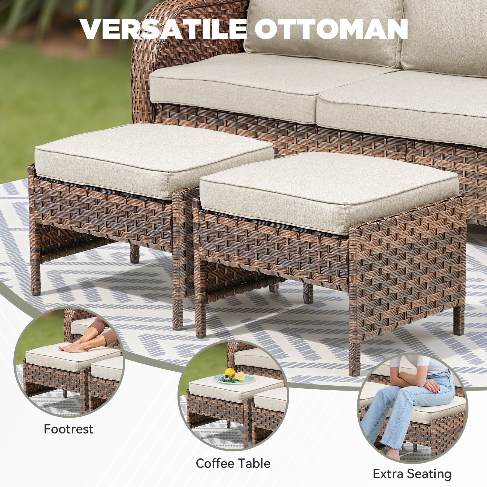 Marlowe Wicker Outdoor Ottomans, Set of 2