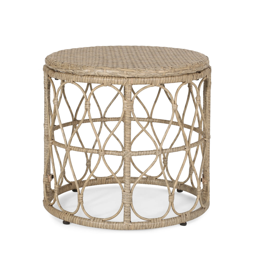 Cultured Outdoor Side Table with Wicker Weave Top and Looped Design