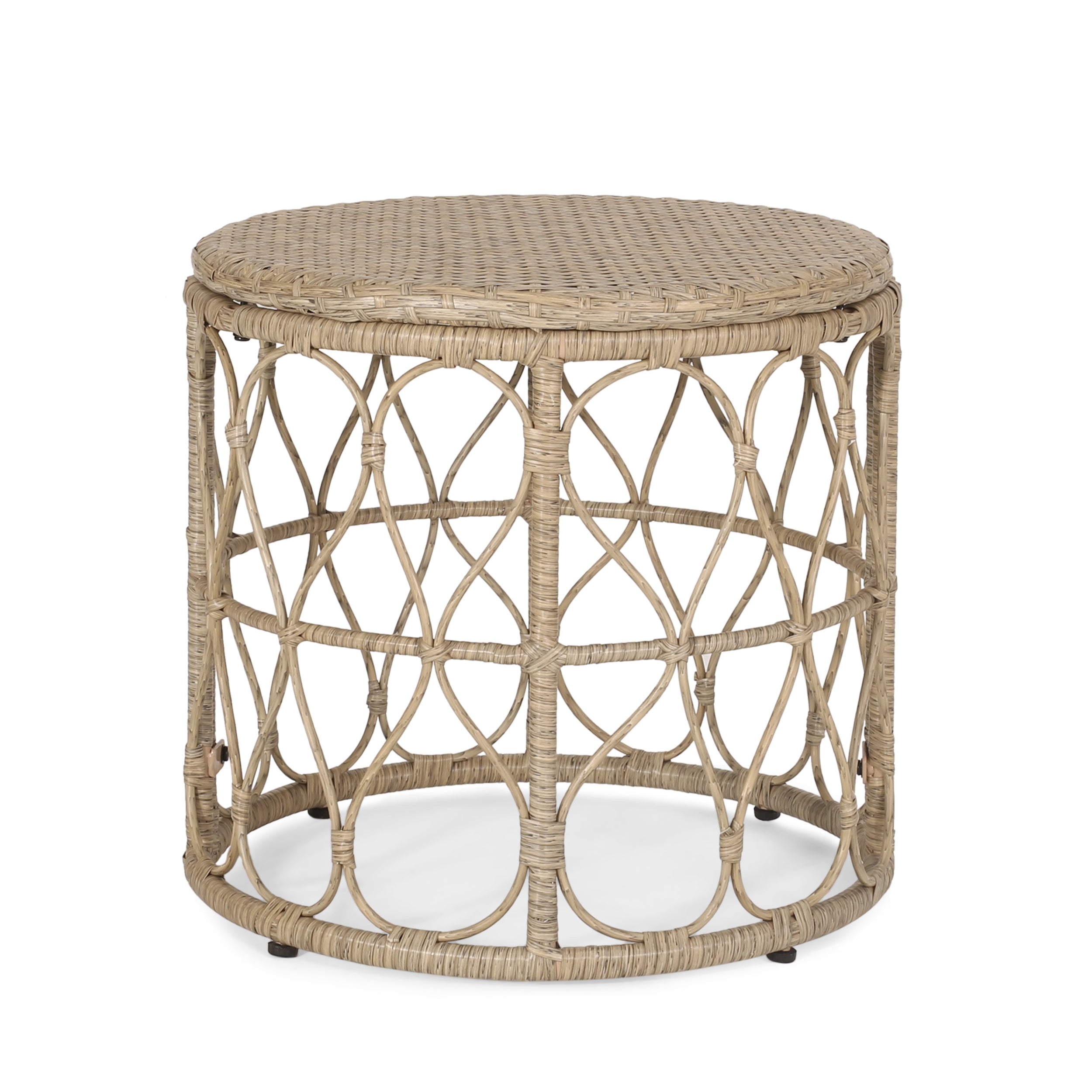 Cultured Outdoor Side Table with Wicker Weave Top and Looped Design