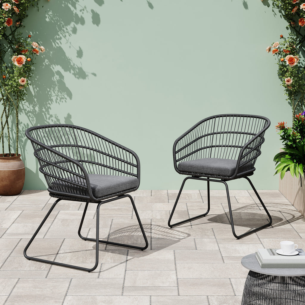 Outdoor Chair with Sled Legs and Curved Frame, Set of 2