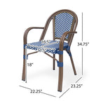 Crowned Wicker Bistro Chair with Checkered Pattern and Curved Arms, Set of 2