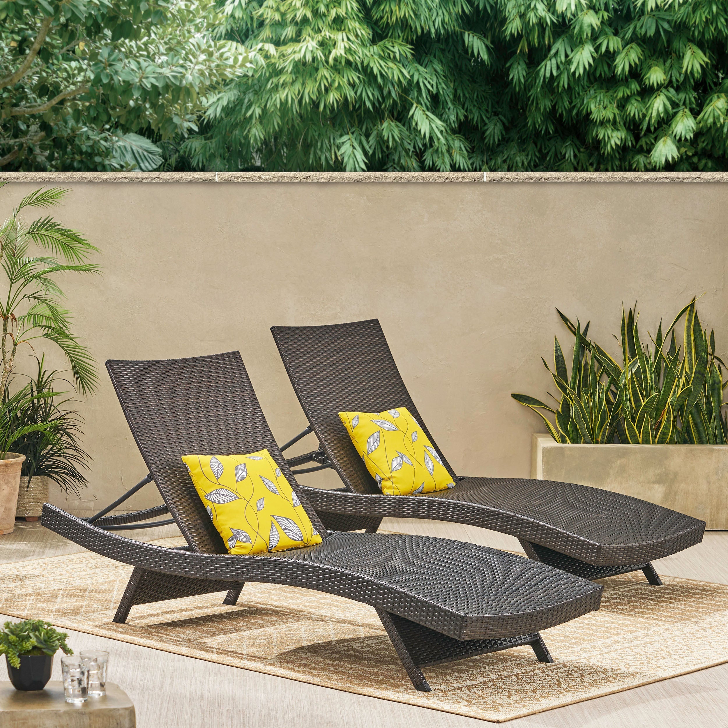 Crete Wicker Chaise Lounge, Set of 2