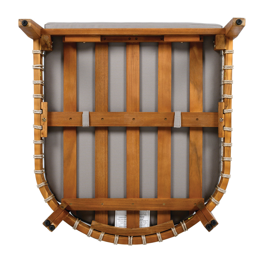 Azari Outdoor Acacia Wood Club Chair with Handwoven Rope Accents & Curved Backrest