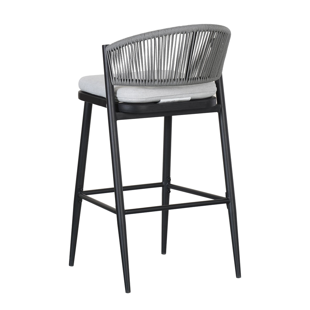 Outdoor Metal Frame Stools with Scallop-Shaped Backrest & Water-Resistant Cushions, Set of 2