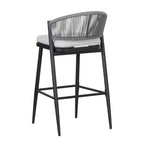 Outdoor Metal Frame Stools with Scallop-Shaped Backrest & Water-Resistant Cushions, Set of 2