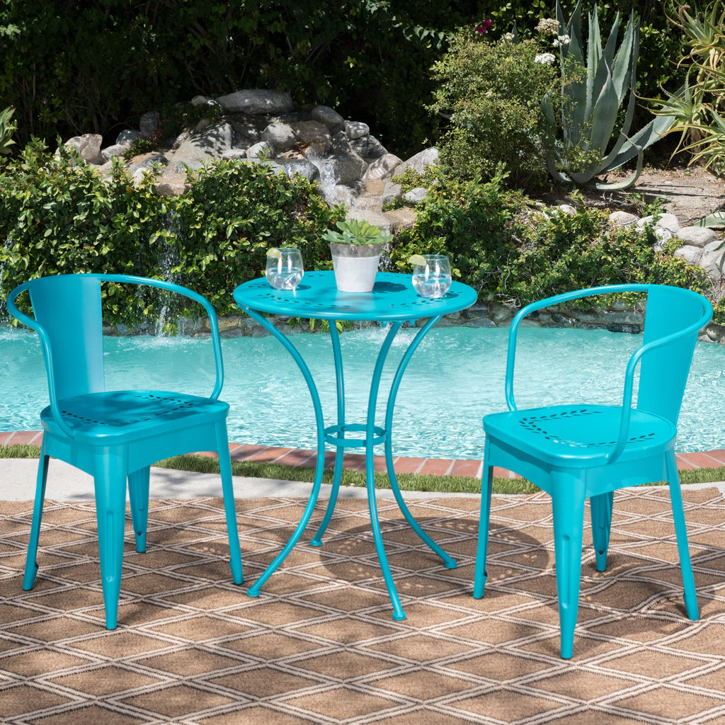 Pursuant 3-Piece Iron Bistro Set with Round Table and 2 Curved Back Chairs