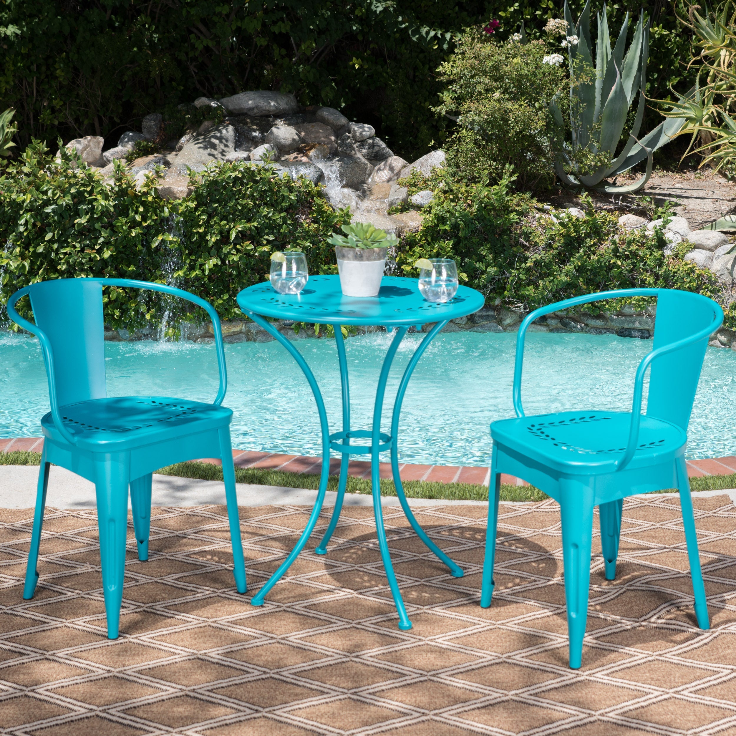 Pursuant 3-Piece Iron Bistro Set with Round Table and 2 Curved Back Chairs