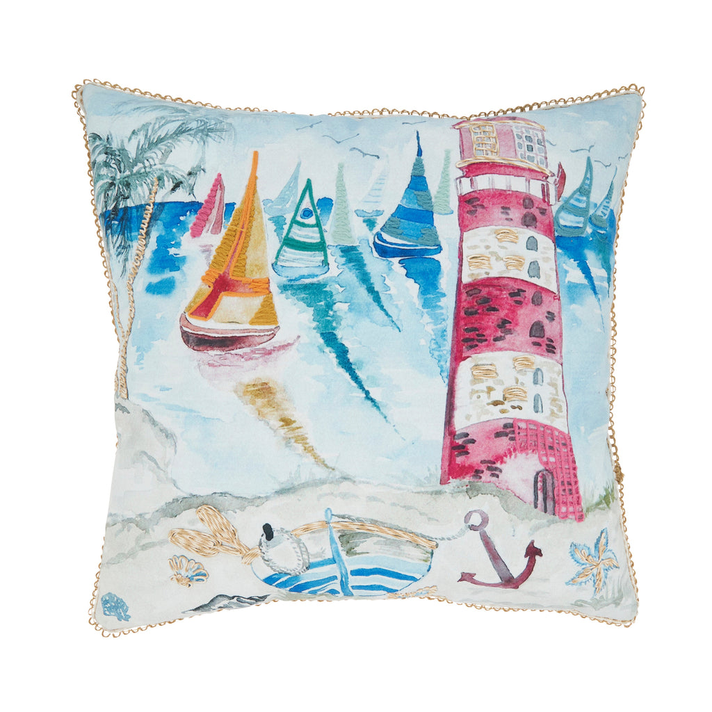 Coastal Outdoor Lighthouse Polyester Filled Throw Pillow