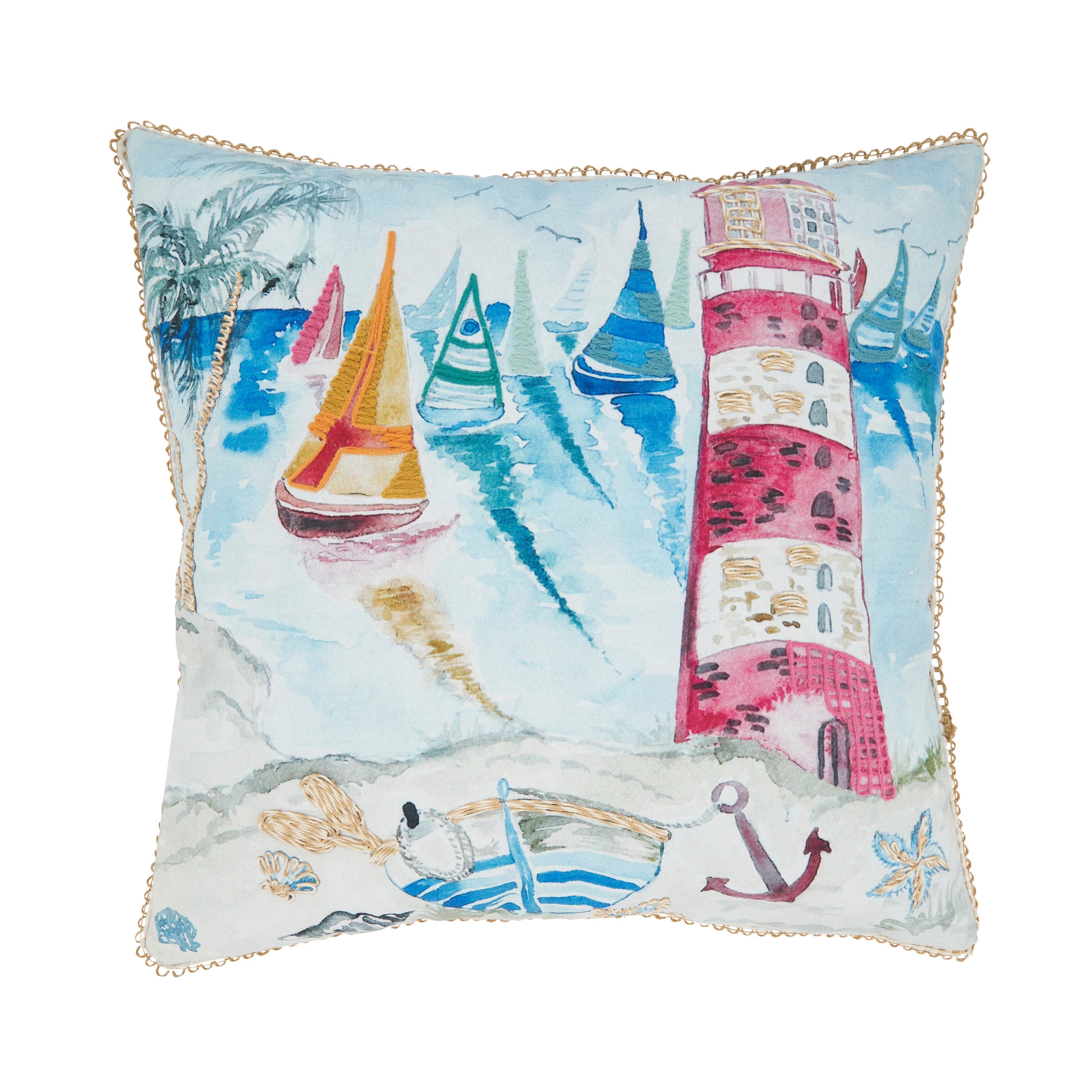 Coastal Outdoor Lighthouse Polyester Filled Throw Pillow