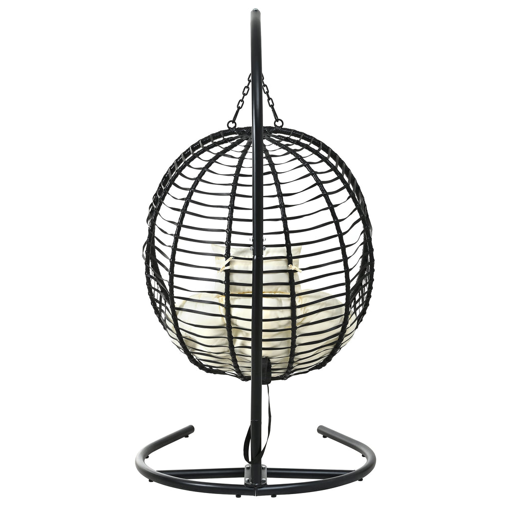 Folding Hanging Swinging Egg Chair with Stand & Tufted Cushion
