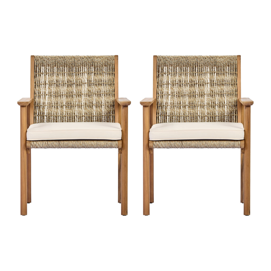 Miles Acacia Wood & Wicker Rattan Woven Dining Chairs, Set of 2