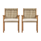 Miles Acacia Wood & Wicker Rattan Woven Dining Chairs, Set of 2