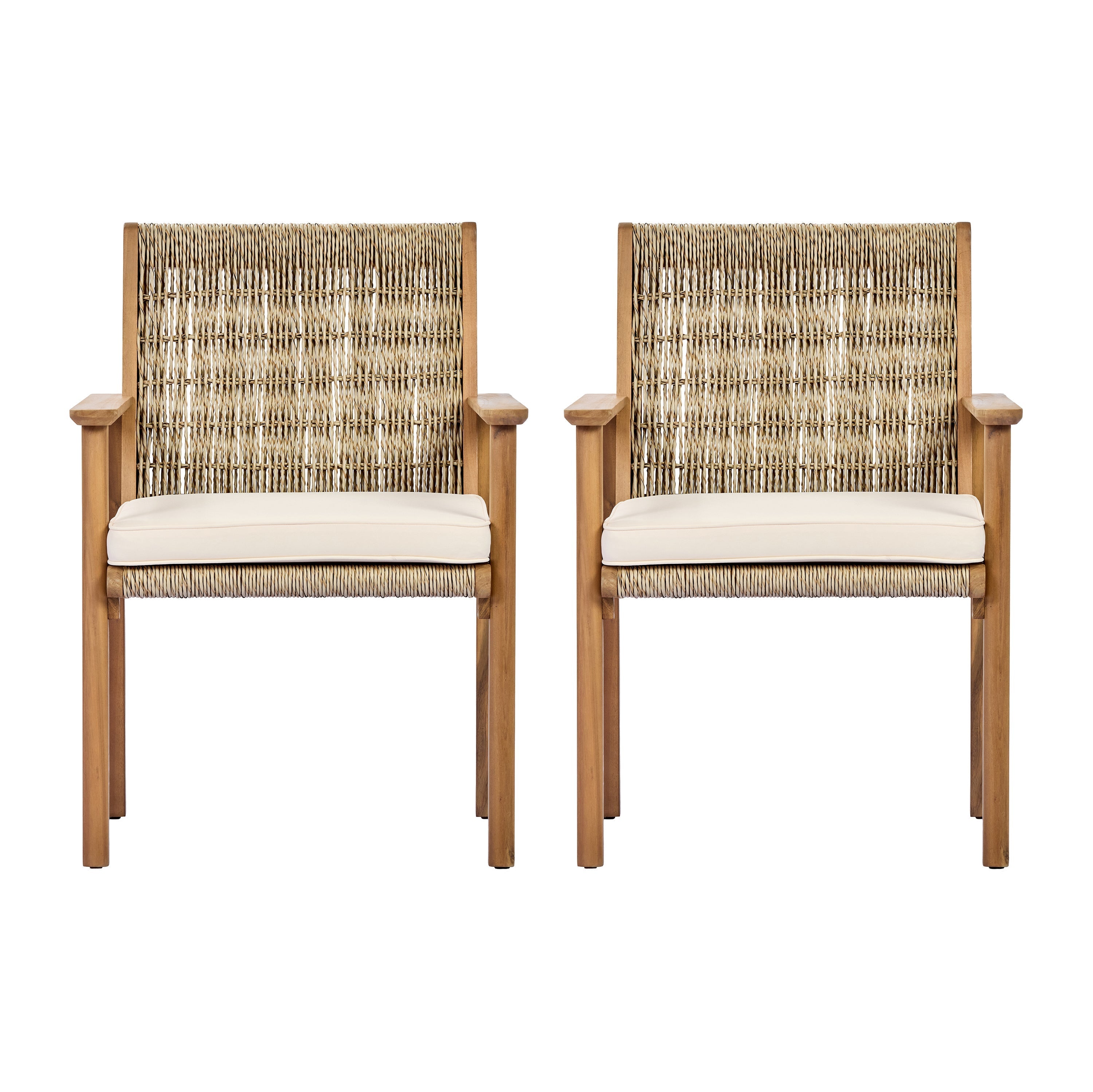 Miles Acacia Wood & Wicker Rattan Woven Dining Chairs, Set of 2