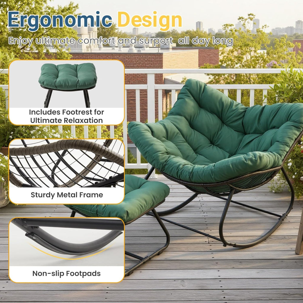 All-Weather Wicker Egg Rocking Chair with Ottoman