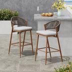 Outdoor Metal Frame Stools with Scallop-Shaped Backrest & Water-Resistant Cushions, Set of 2