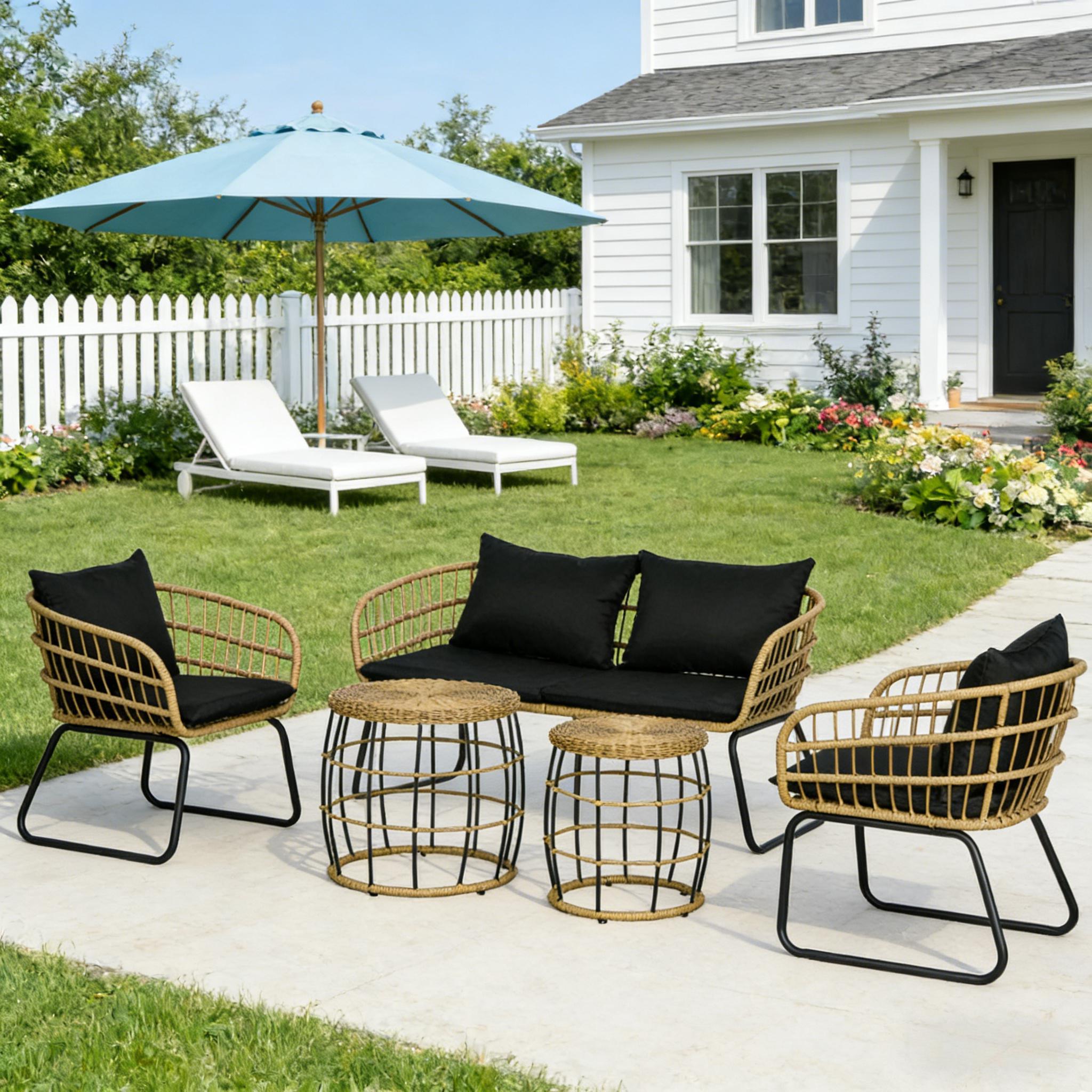 5 Piece Rattan Outdoor Conversation Set