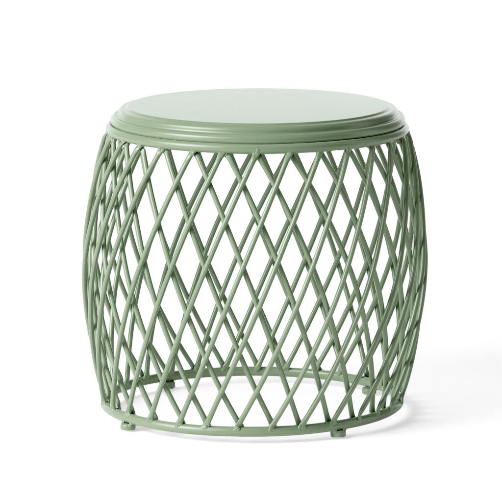 Coveted 19.75" Outdoor Cylindrical Iron Side Table with Lattice Design