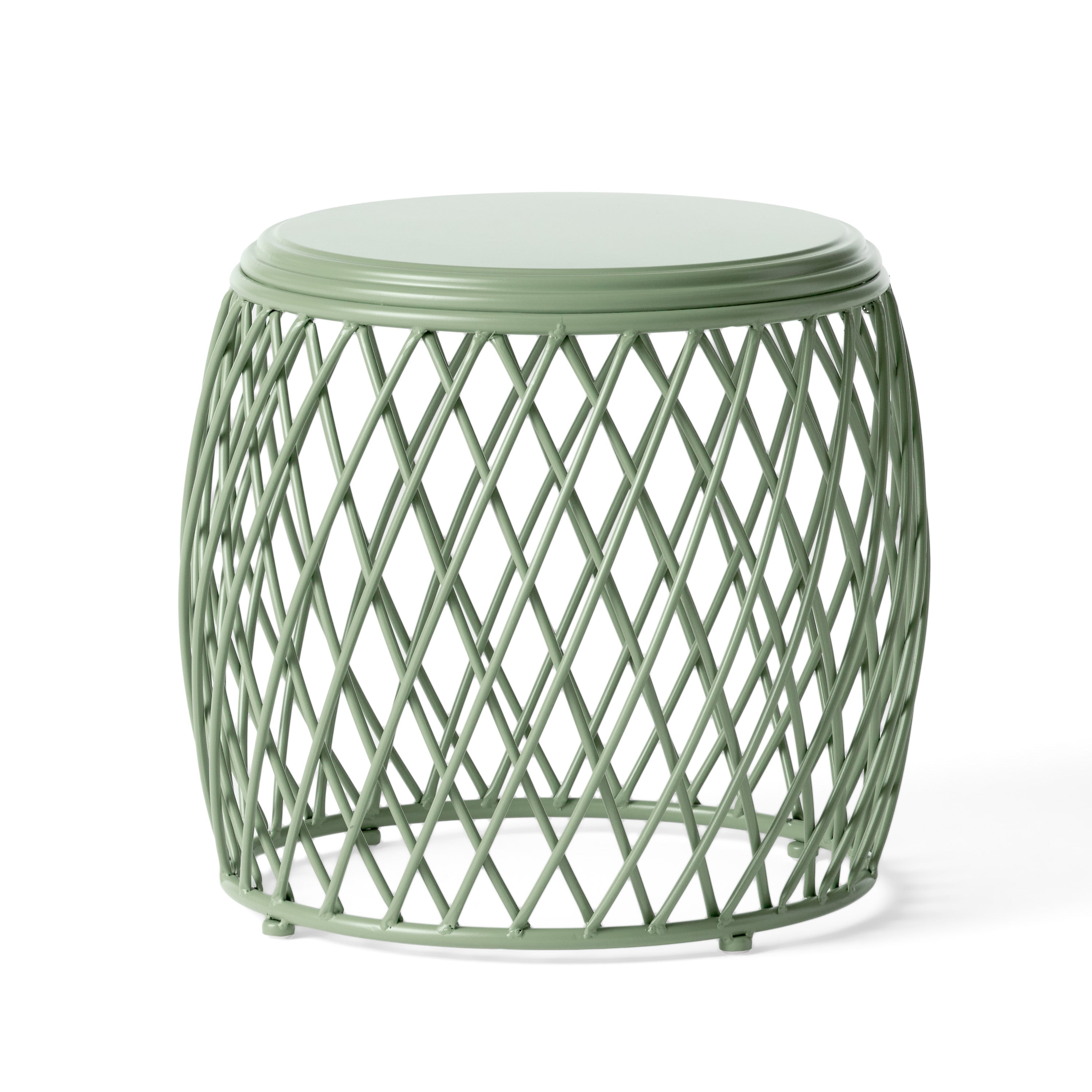 Coveted 19.75" Outdoor Cylindrical Iron Side Table with Lattice Design