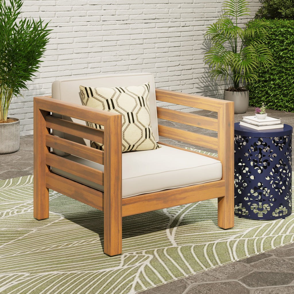 Oana Outdoor Acacia Wood Club Chair with Cushion