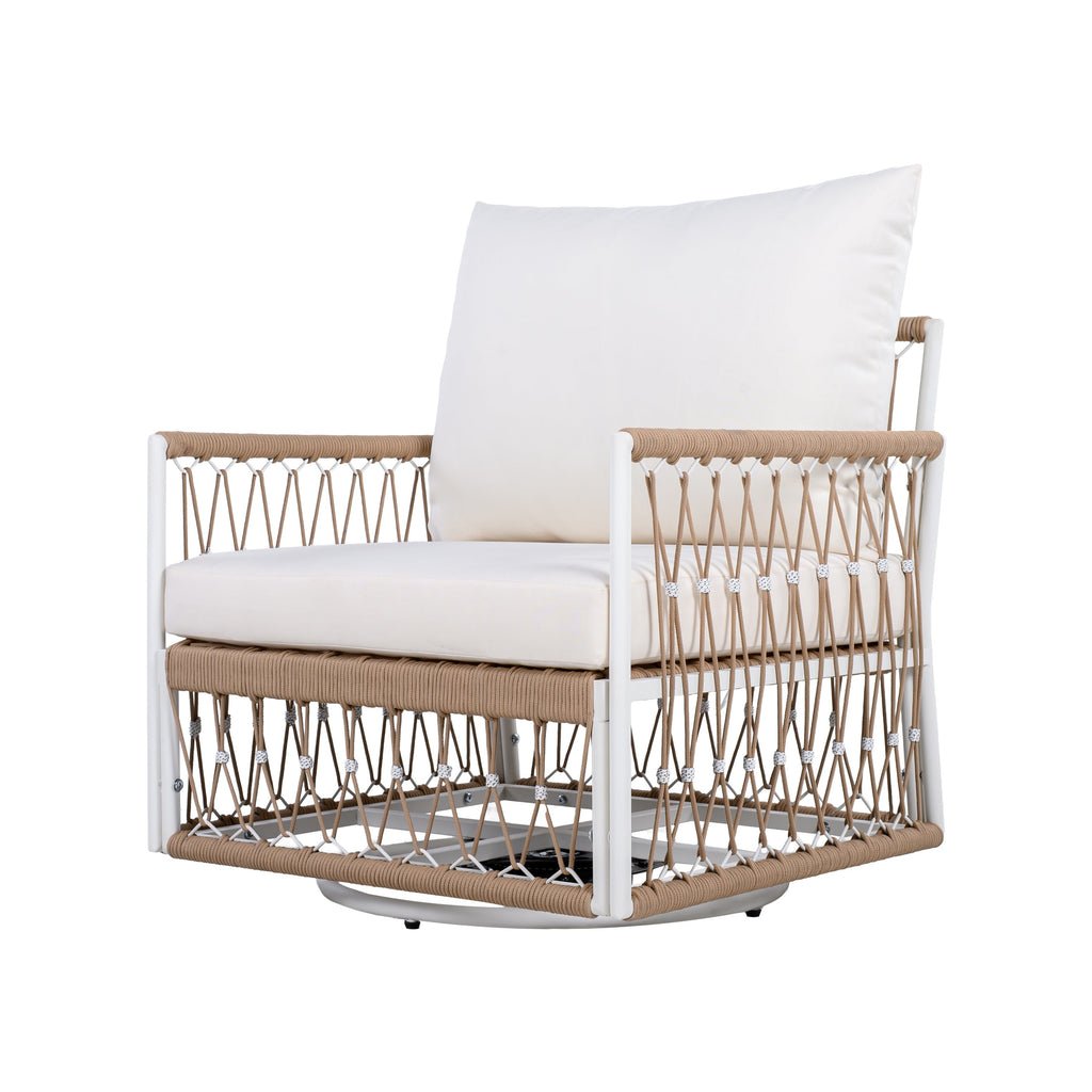 Caspian Outdoor Handwoven Rope Accent Swivel Chairs, Set of 2