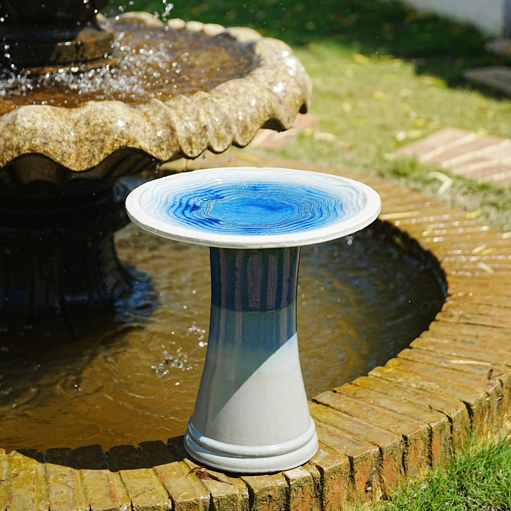 17'' Blue Ombre Ceramic Bird Bath