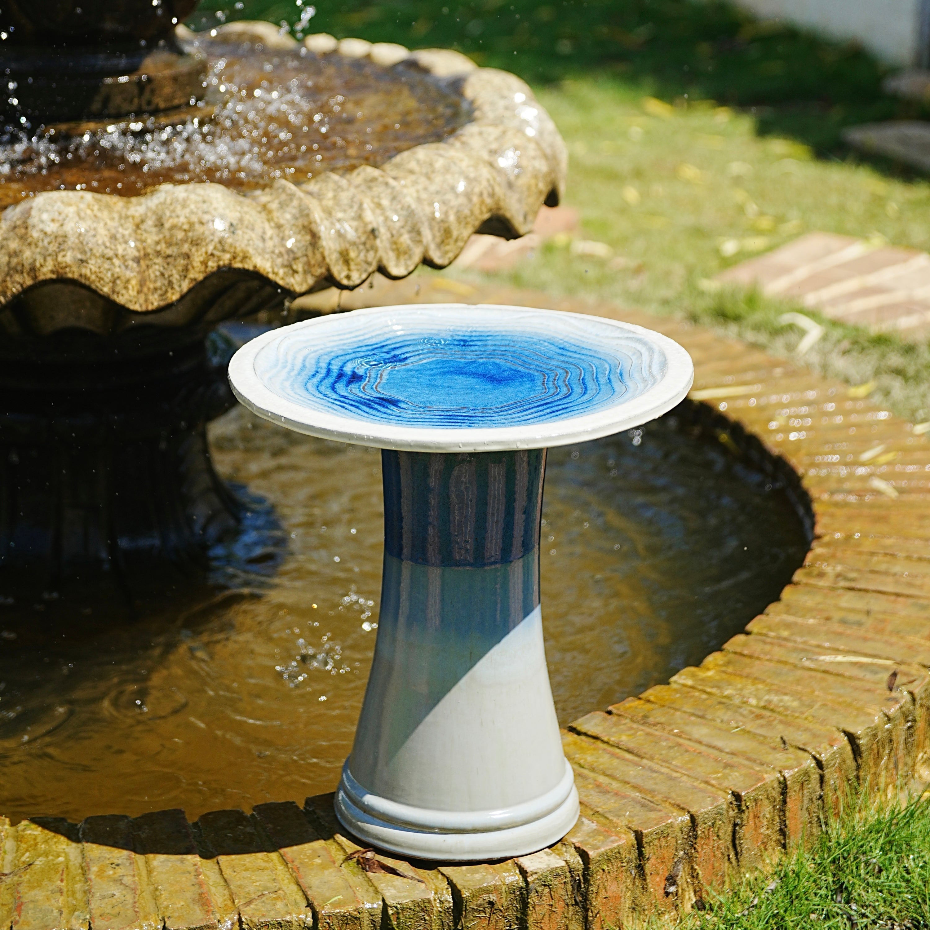 17'' Blue Ombre Ceramic Bird Bath