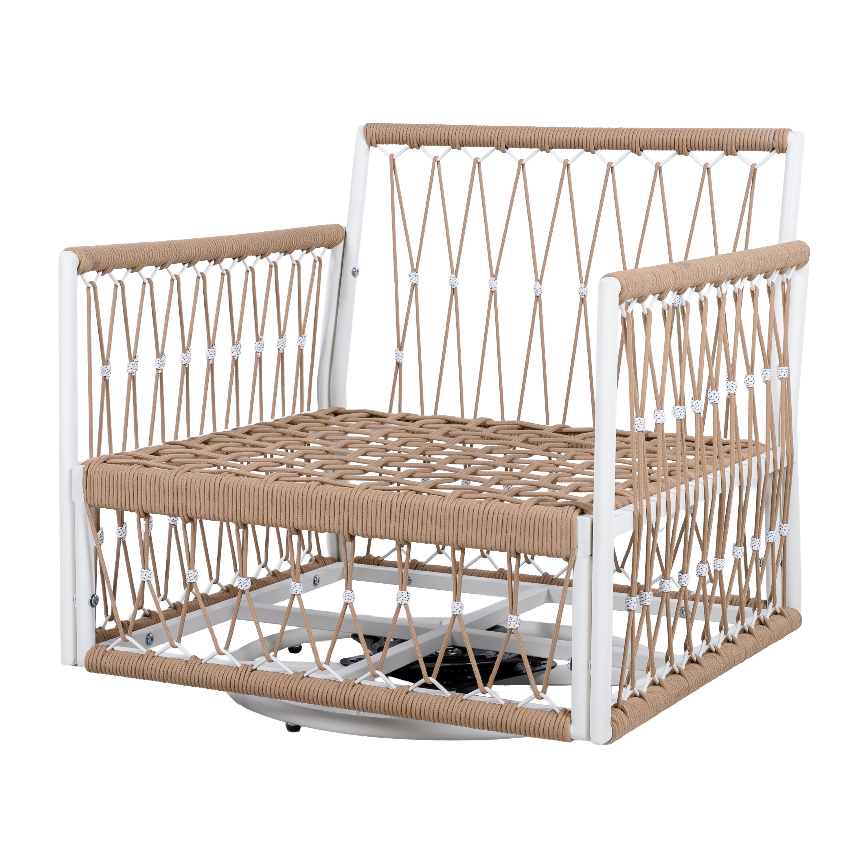 Caspian 3-Piece Outdoor Handwoven Rope Conversation Set with Swivel Chairs