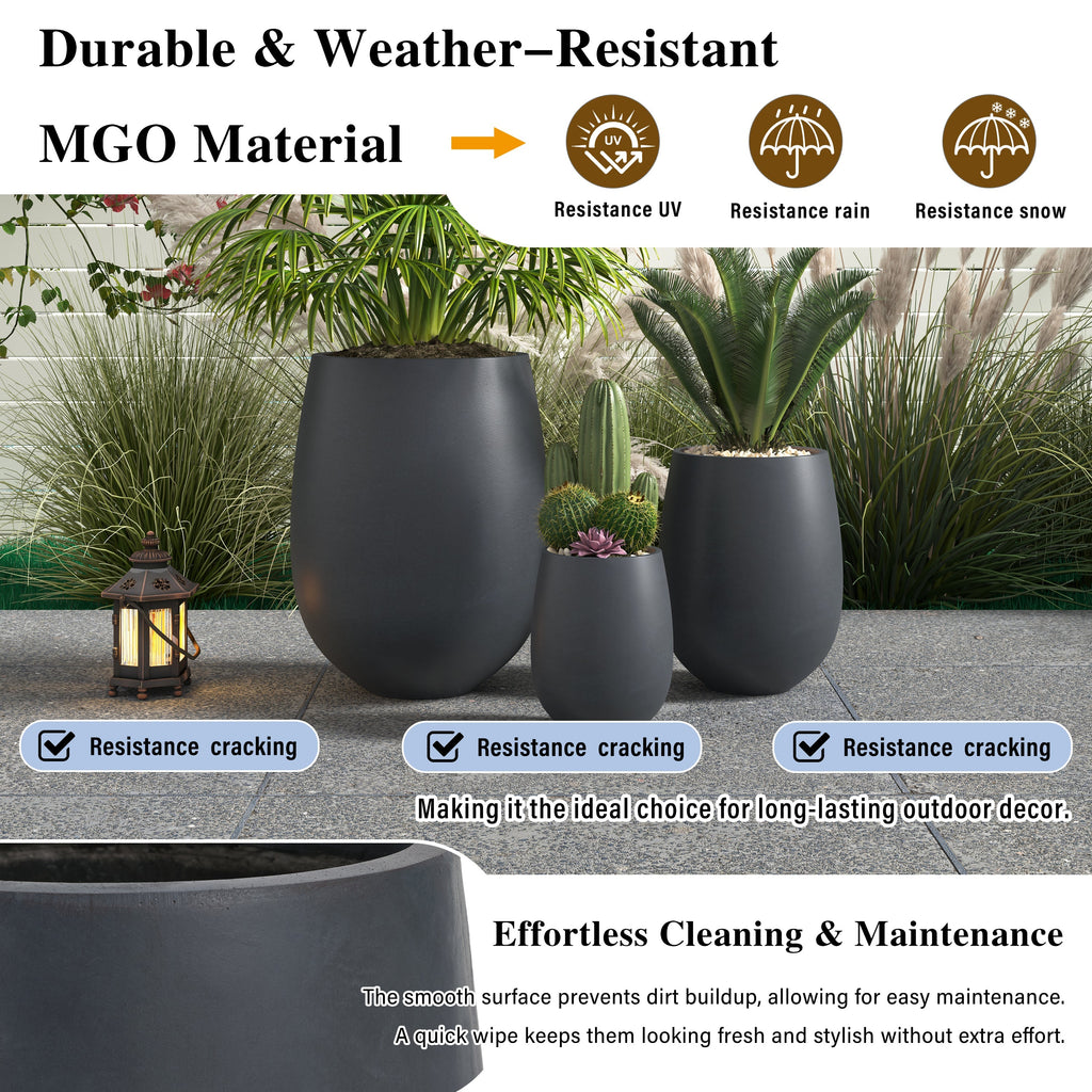 Egg Shaped Lightweight Outdoor Planter, Set of 3