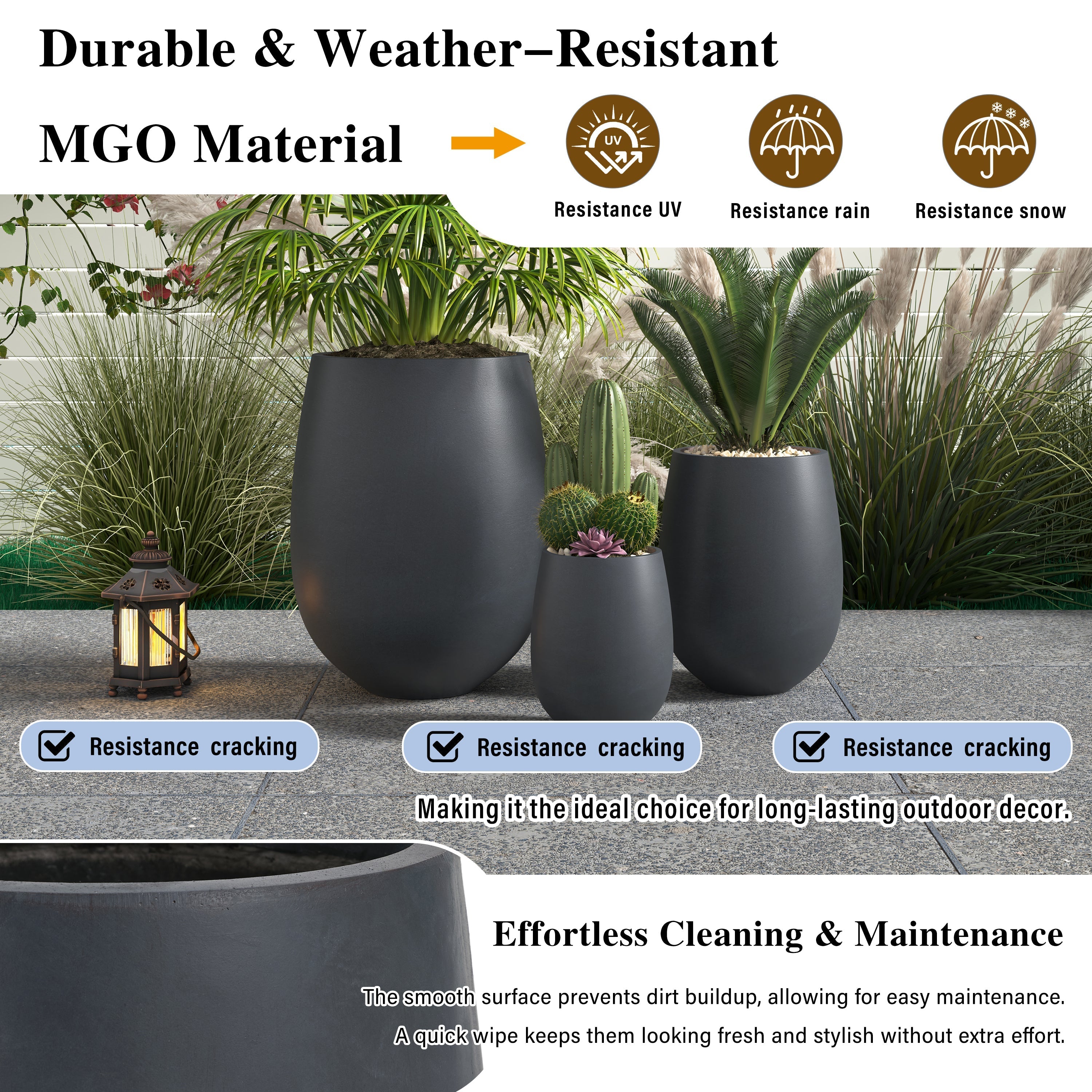 Egg Shaped Lightweight Outdoor Planter, Set of 3