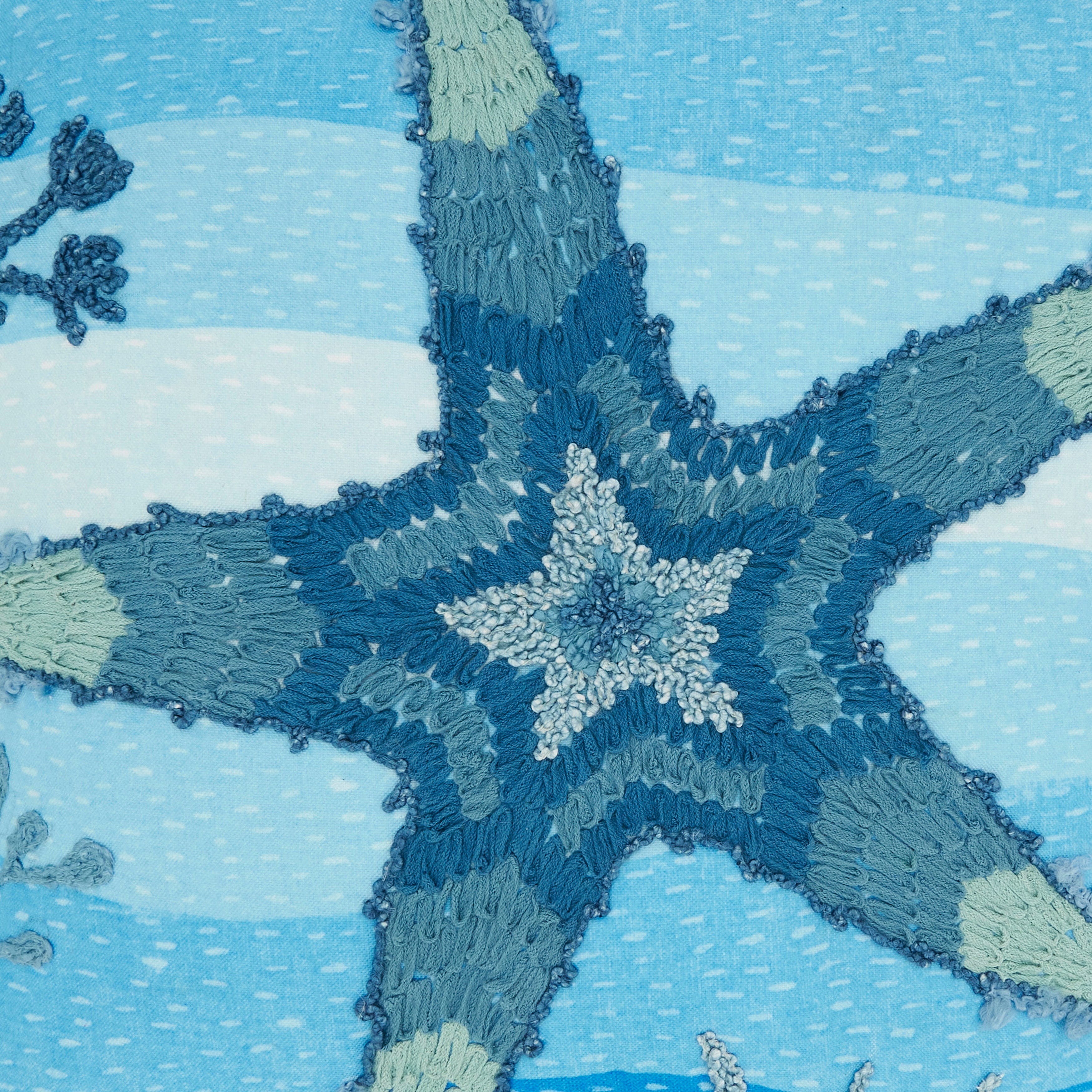 Outdoor Embroidered Starfish Polyester Filled Throw Pillow