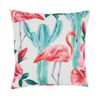 Vibrant Flamingo and Cactus Outdoor Polyester Filled Throw Pillow