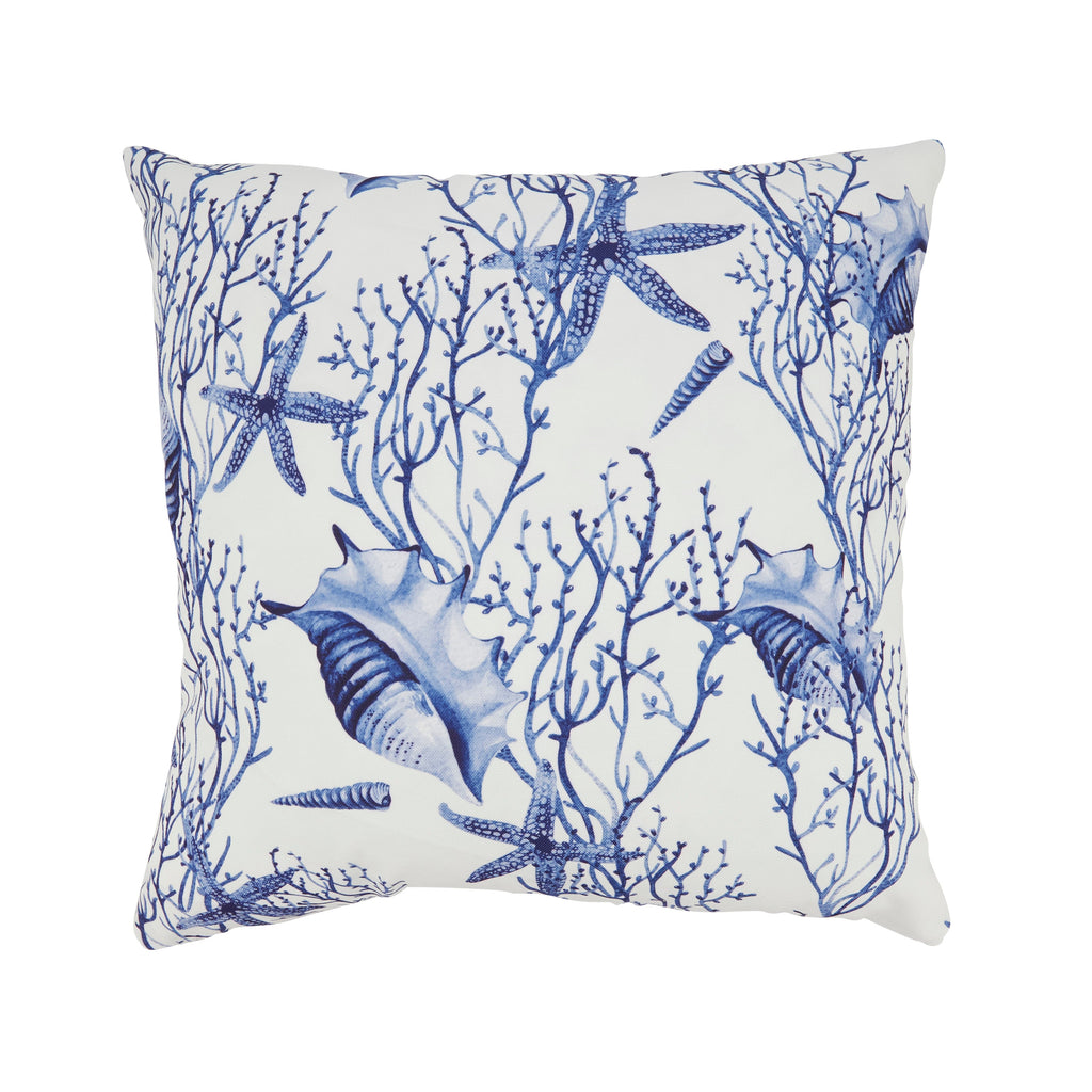 Coastal Sea Shell and Coral Outdoor Polyester Filled Throw Pillow