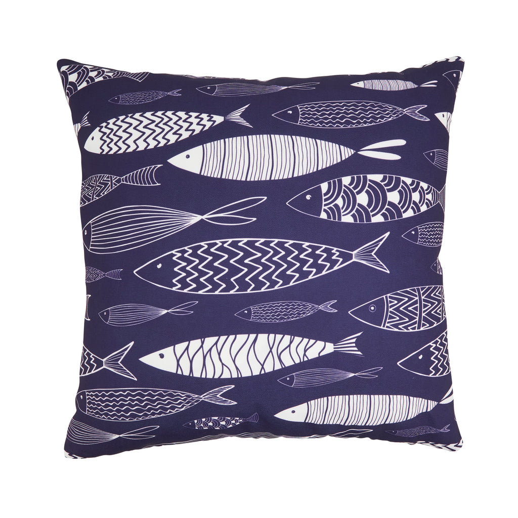 Whimsical School of Fish Outdoor Polyester Filled Throw Pillow