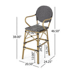 Valorous Outdoor Wicker Bar Stool with Round Back and Curved Arms, Set of 2