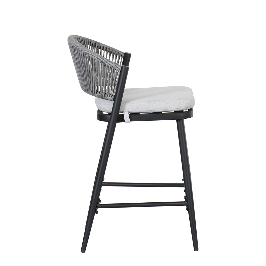 Outdoor Metal Frame Stools with Scallop-Shaped Backrest & Water-Resistant Cushions, Set of 2