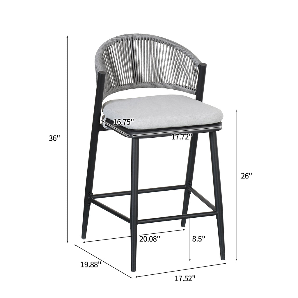 Outdoor Metal Frame Stools with Scallop-Shaped Backrest & Water-Resistant Cushions, Set of 2