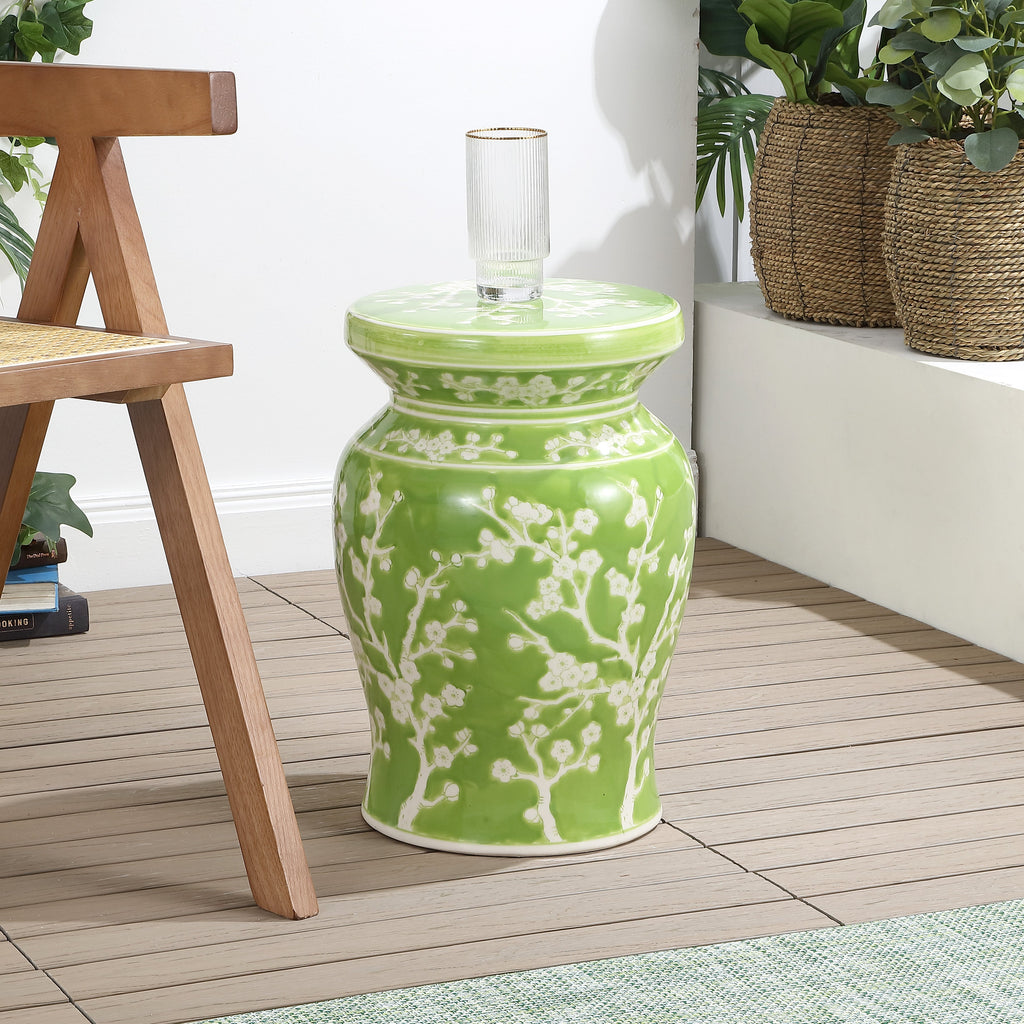 Cherry Blossom 17.75" Ceramic Garden Stool