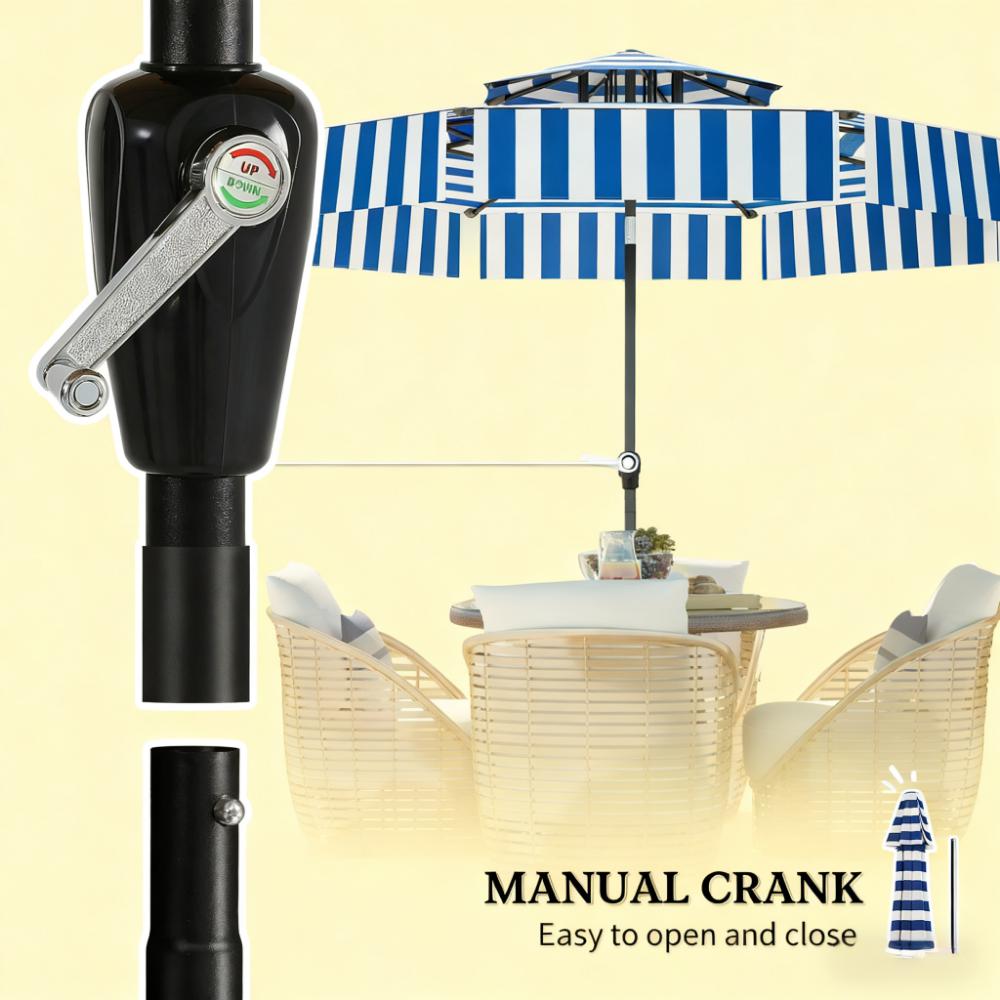 Bistro Stripe 2-Tier Vented Tiltable Patio Umbrella with Crank