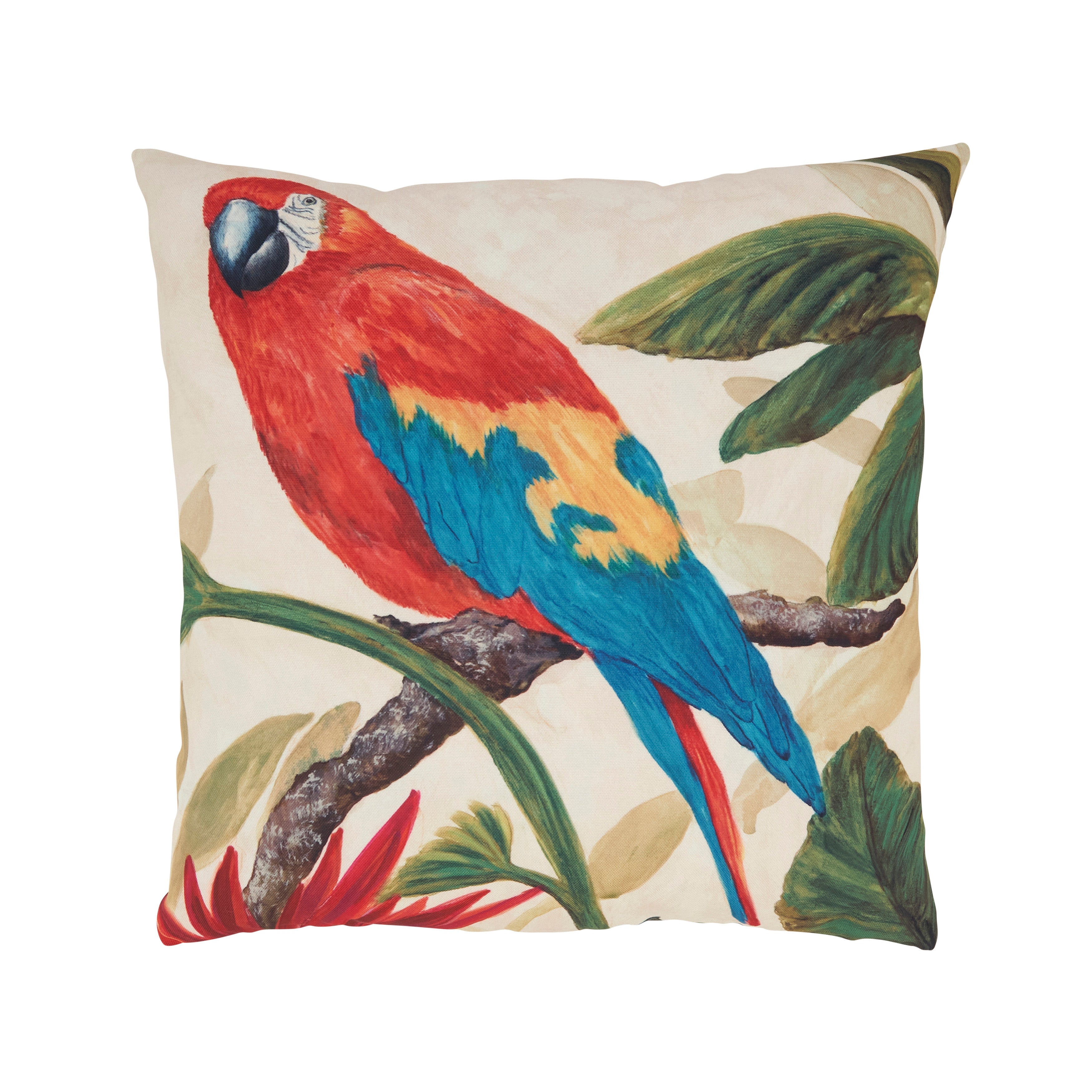 Colorful Parrot Outdoor Polyester Filled Throw Pillow