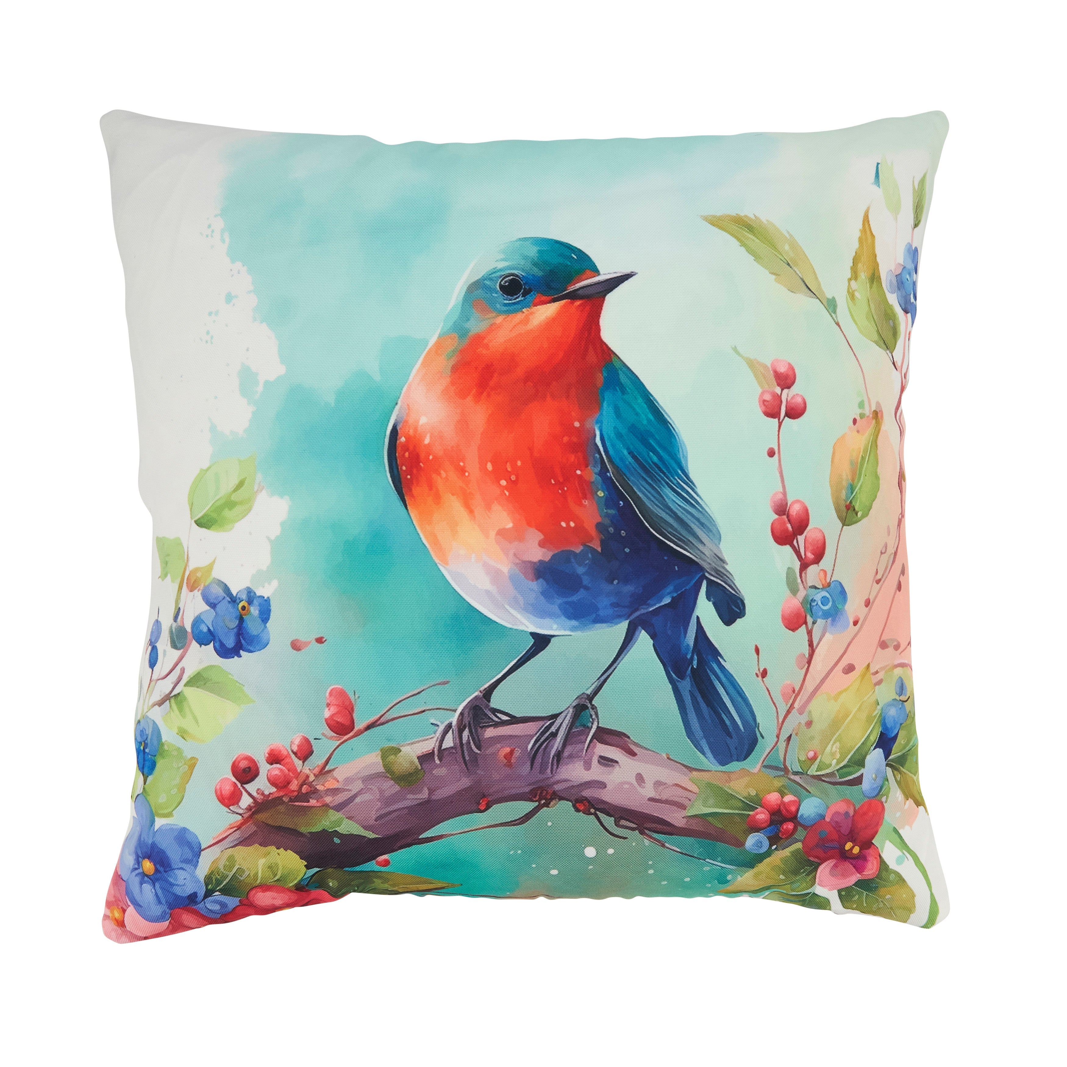 Charming Perched Bird Outdoor Polyester Filled Throw Pillow