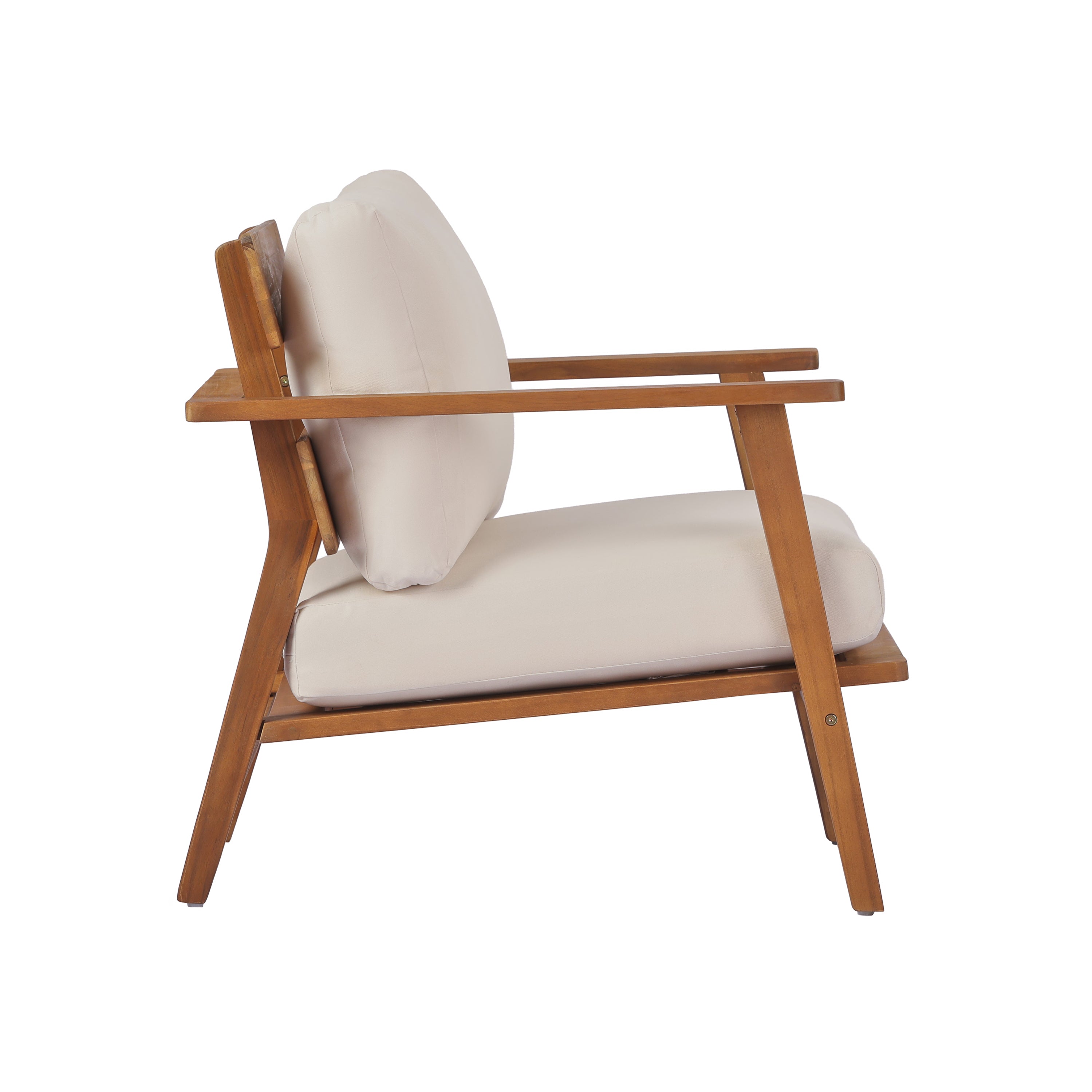 Mid-Century Modern Acacia Wood Outdoor Club Chair