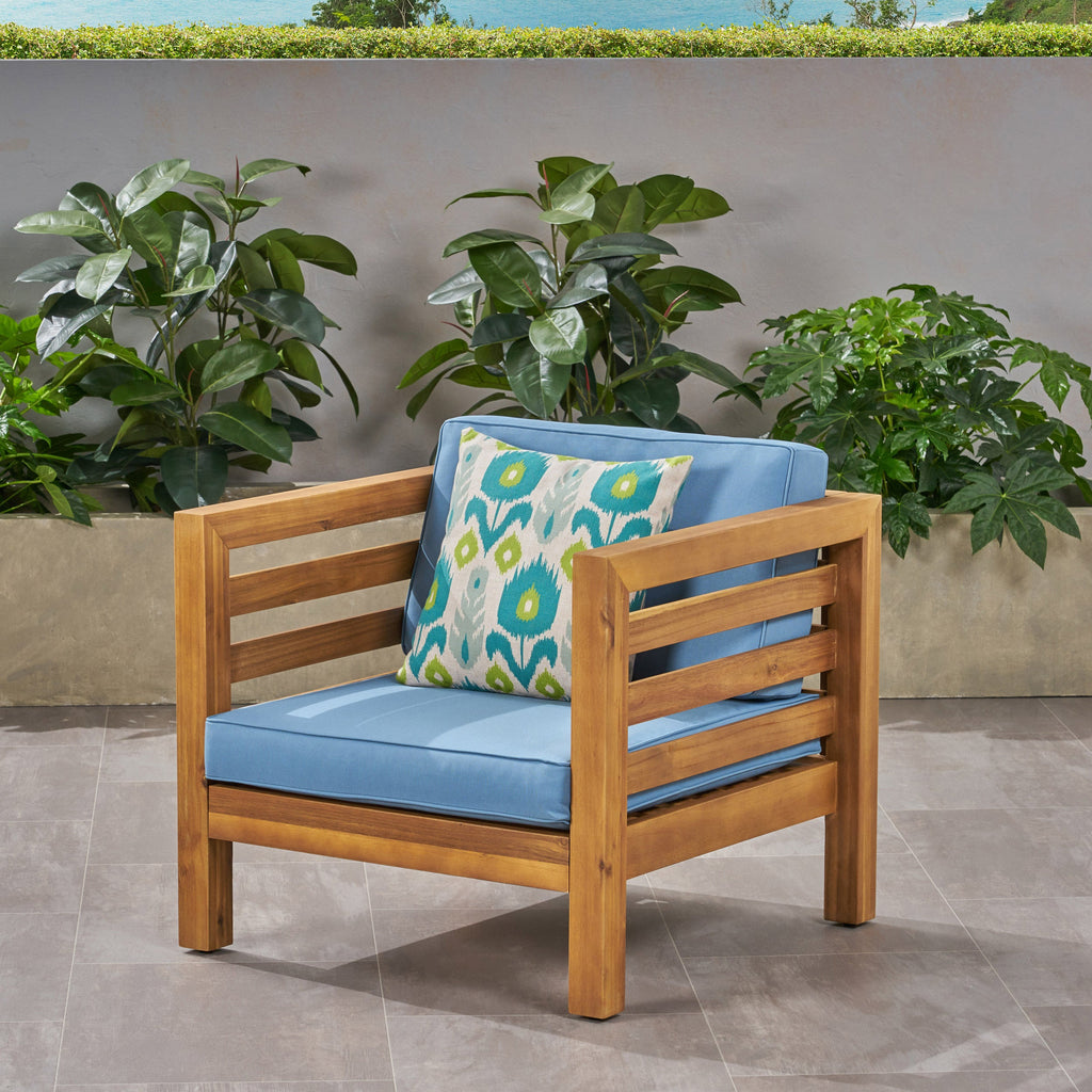 Oana Outdoor Acacia Wood Club Chair with Cushion