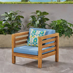 Oana Outdoor Acacia Wood Club Chair with Cushion