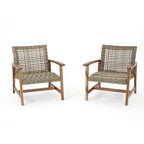 Hampton Outdoor Rattan & Acacia Wood Wicker Club Chairs, Set of 2