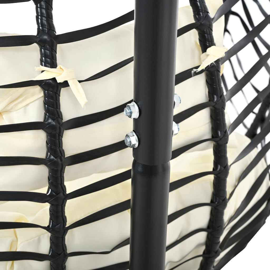 Foldable Rattan Egg Swing Chair with Iron Frame, Plush Cushion & Removable Headrest